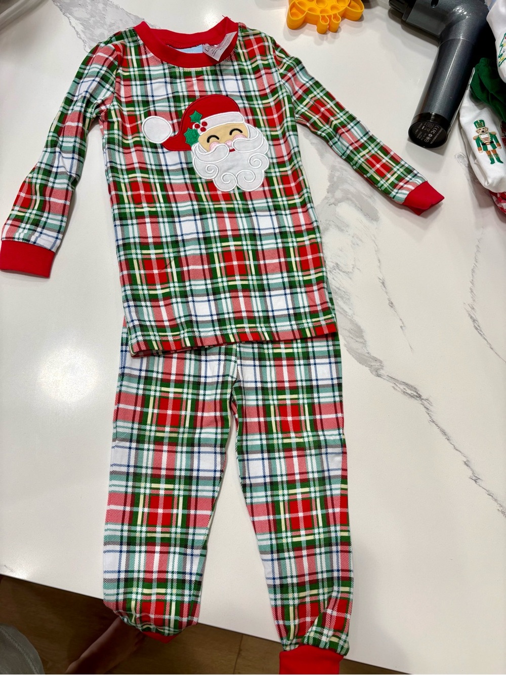 Kids Holiday Plaid Santa Pajama Set - Red & Green